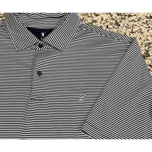 Fairway & Greene Mens Short Sleeve Polo Shirt Golf Logo‎ Blue White Stripe XL